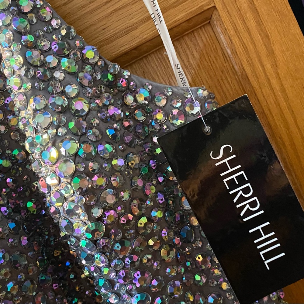 Sherri Hill Silver Beaded Halter Prom Dress - Picture 8 of 10